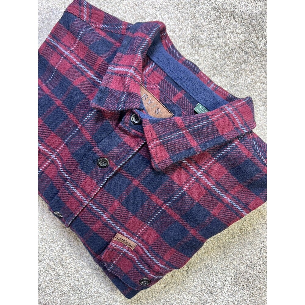 Orvis Big Bear Shirt Jacket Mens 2XL Red Navy Heavyweight Flannel L/S